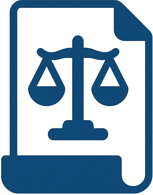 Icon einer ausgewogenen Waage vor einem Vertrag – Symbol für faire Scheidungsaufteilung