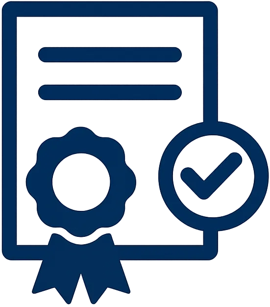 Zertifikat mit Prüfsiegel und Haken – Symbol für steuerlich anerkanntes Gutachten