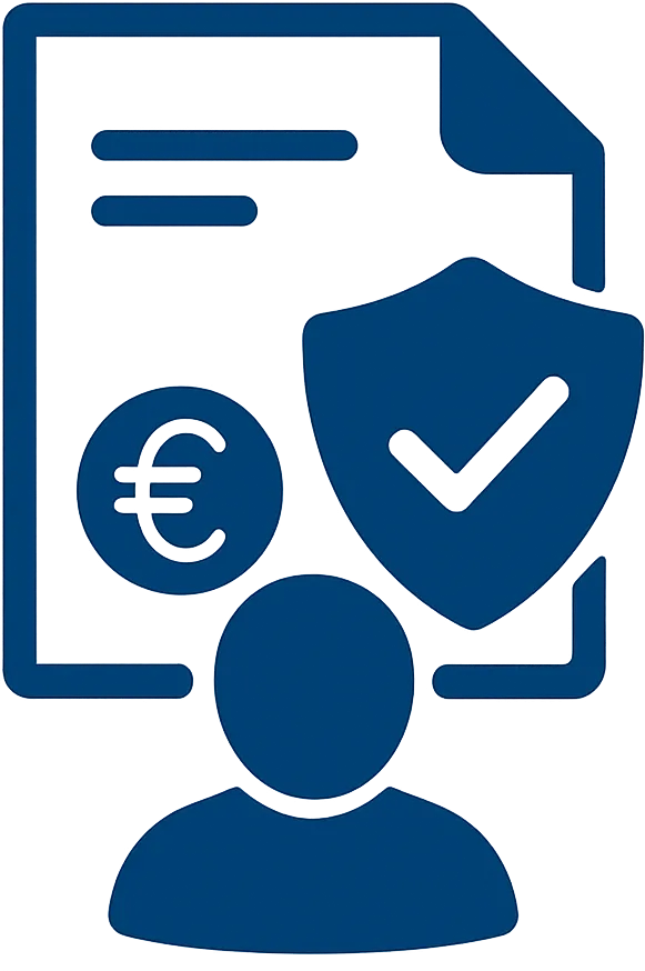 Icon: Dokument, Person und Euro-Symbol – symbolisiert verlässliche Grundlage für Immobilienverhandlungen bei Scheidung