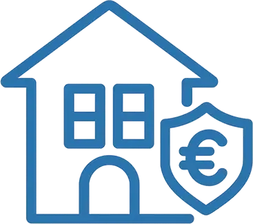 Stilisiertes Bankgebäude mit Euro-Schild – Symbol für Beleihungswert durch Banken