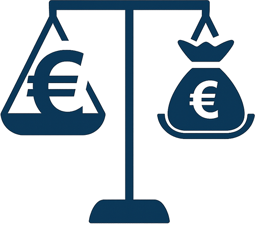 Icon: Waage mit Euro-Symbol und Geldsack – symbolisiert die optimale Nutzung von Schenkungsfreibeträgen durch ein Verkehrswertgutachten