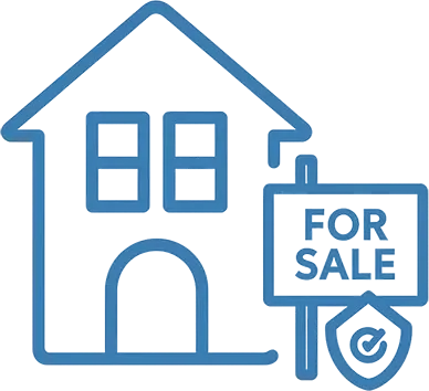 Stilisiertes Haus mit Verkaufsschild – Symbol für Marktpreiseinschätzung durch Makler