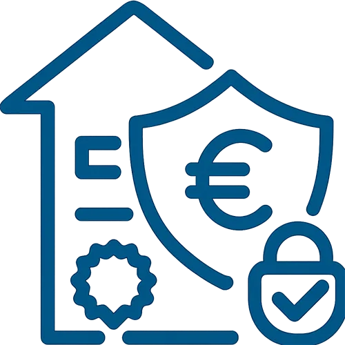 Icon: Haus mit Schild und Euro-Symbol – symbolisiert Sicherheit beim Immobilienverkauf durch Verkehrswertgutachten