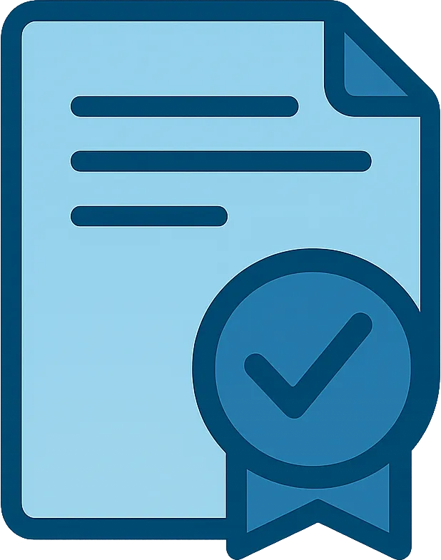 Dokument mit Paragraphenzeichen und Stempel – Symbol für zertifiziertes Verkehrswertgutachten