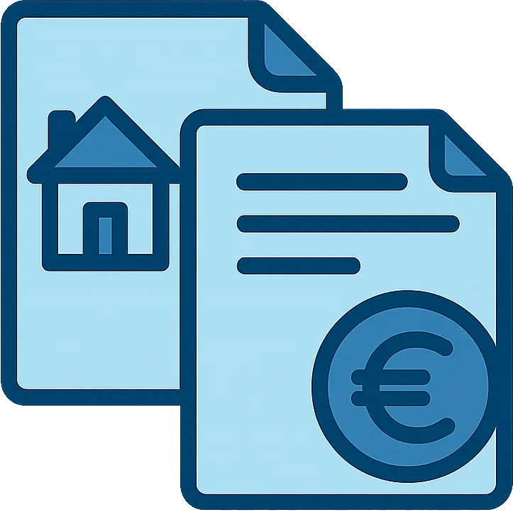 Stilisiertes Bankgebäude mit Euro-Schild – Symbol für Beleihungswert durch Banken