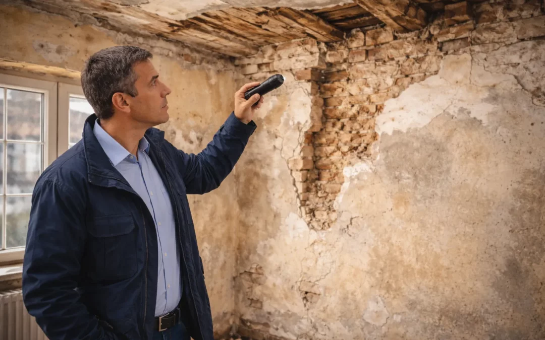 Immobiliengutachter prüft baulichen Zustand einer Bestandsimmobilie zur Ermittlung der Restnutzungsdauer für steuerliche Abschreibung