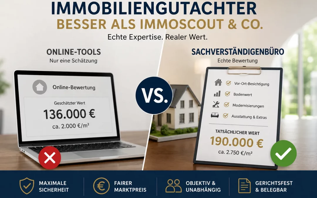 Immobiliengutachter besser als ImmoScout – Vergleich zwischen Online-Bewertung und professionellem Wertgutachten